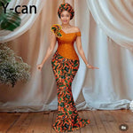 Buy Women’s African Ankara Floral Gown – One-Shoulder Sexy Dress with Matching Headscarf for only $77.22 at Flexi Africa!