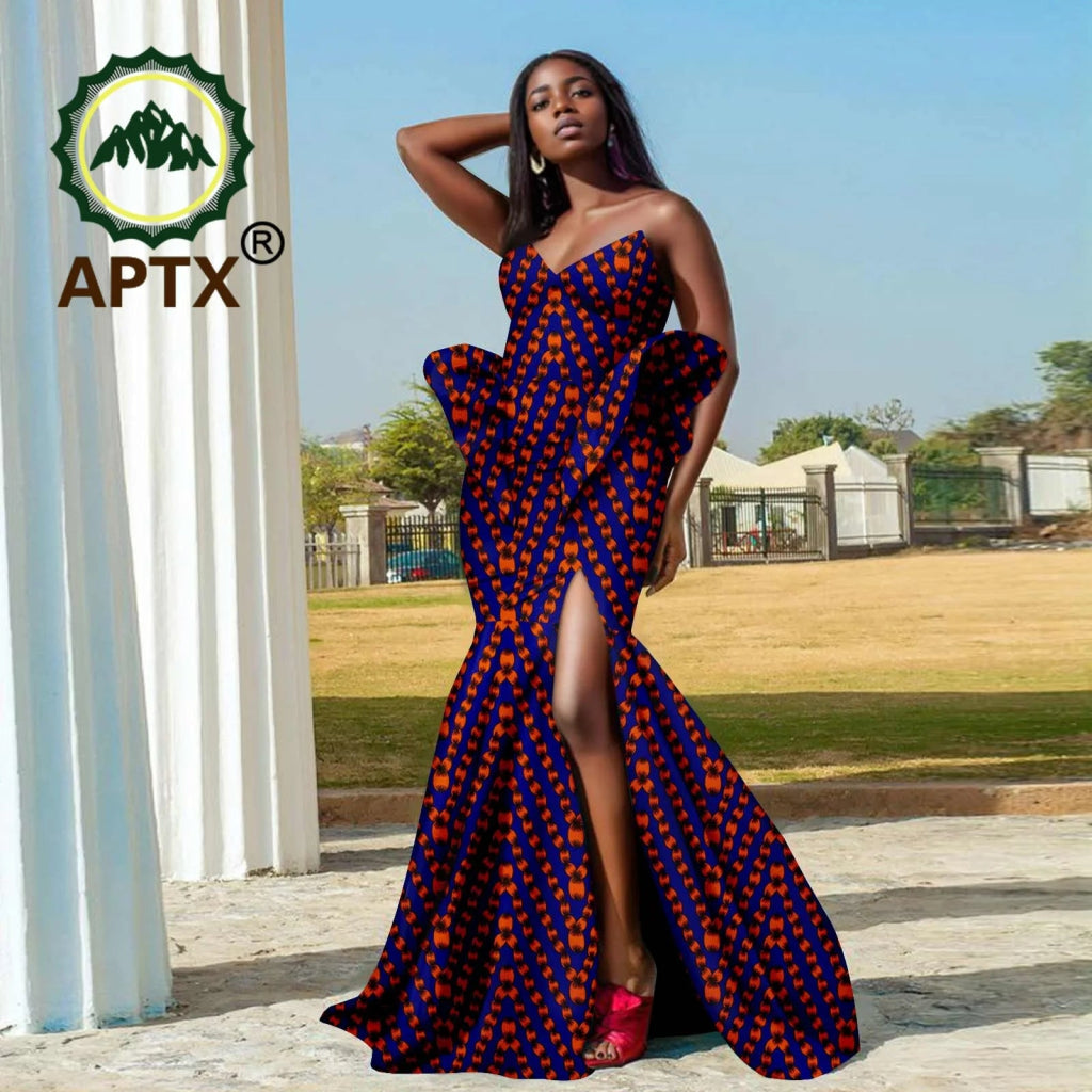 Women’s African Ankara Strapless Dress – Elegant High - Waist Slit Dashiki Party Gown - Free Delivery Worldwide only at Flexi Africa