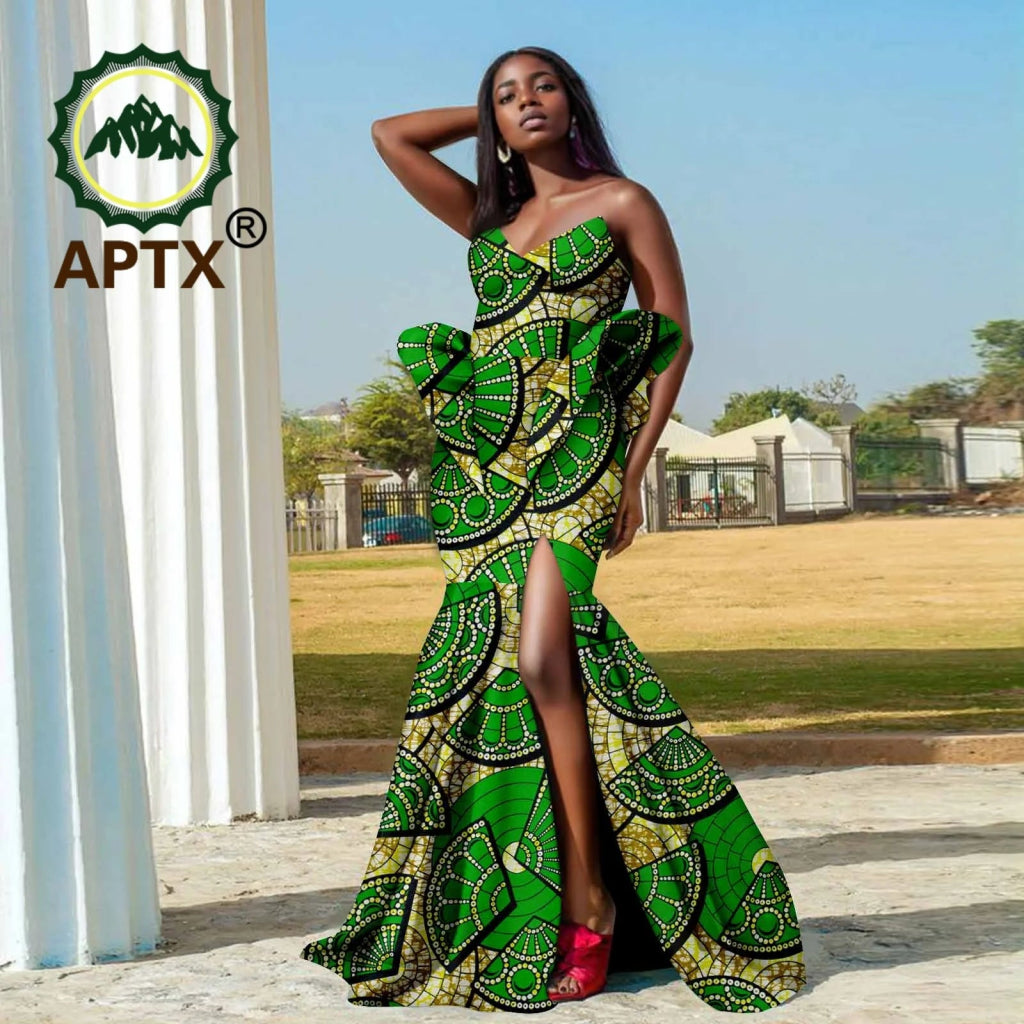 Women’s African Ankara Strapless Dress – Elegant High - Waist Slit Dashiki Party Gown - Free Delivery Worldwide only at Flexi Africa