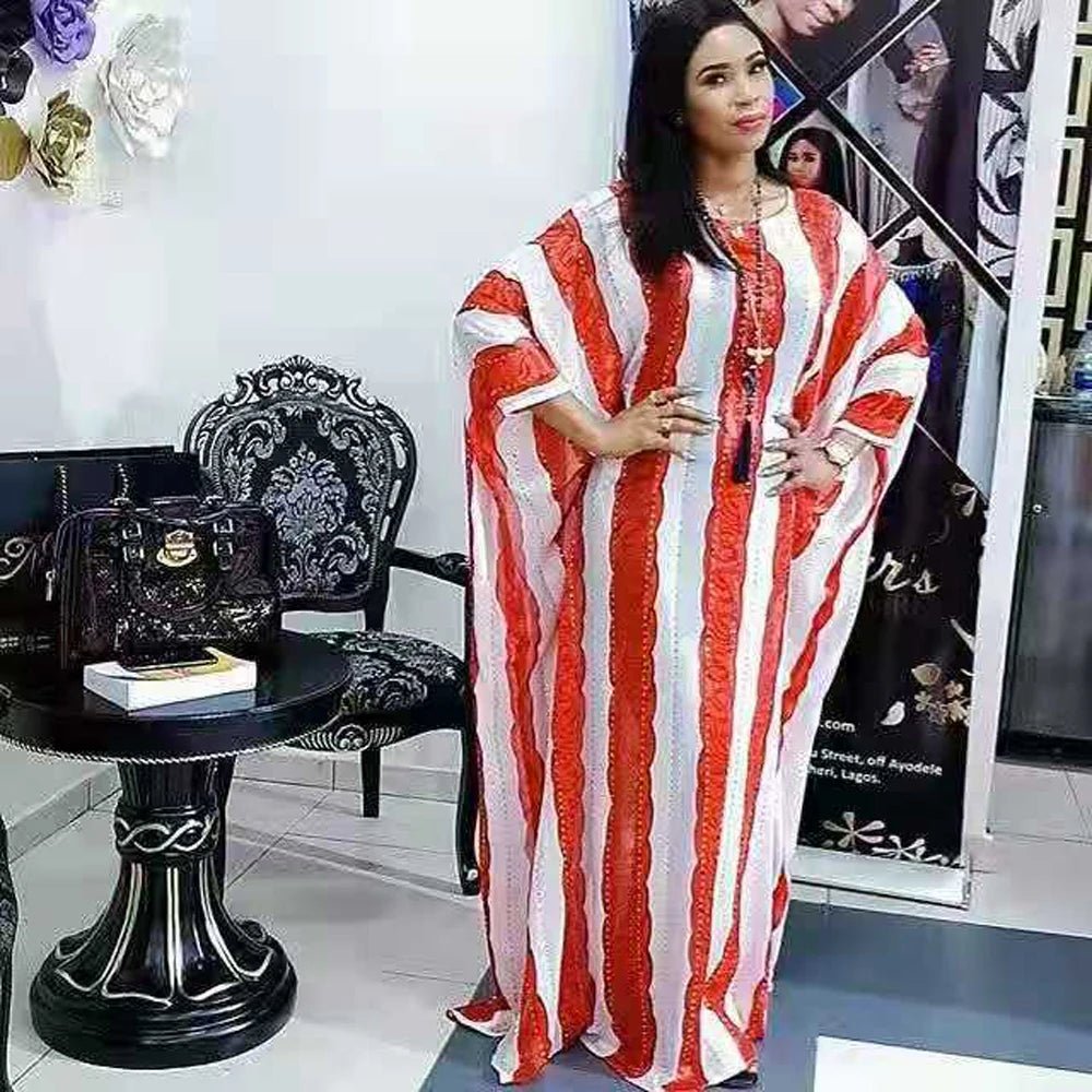 Buy Women's African Bazin Sleeve Dress – Spring Striped Loose Elegant Boubou Robe for only $26.29 at Flexi Africa!