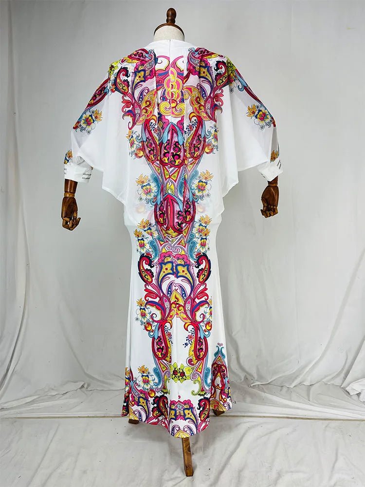 Women’s African Chiffon Maxi Dress – Batwing Sleeve Summer Dress with Diamond Print Design - Free Delivery Worldwide only at Flexi Africa