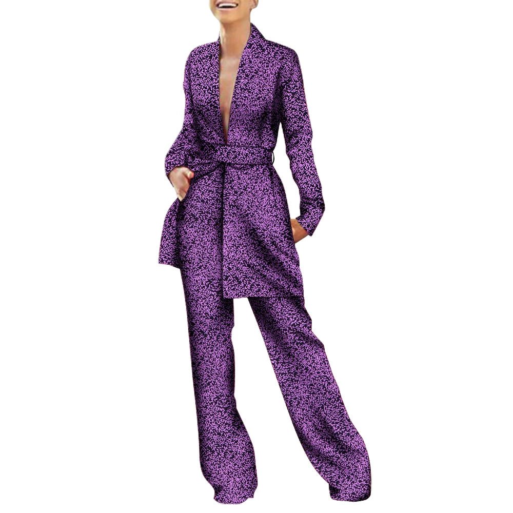Women’s African Fashion Outfit – Ankara Trench Coat and Long Pants Set - Free Delivery Worldwide only at Flexi Africa