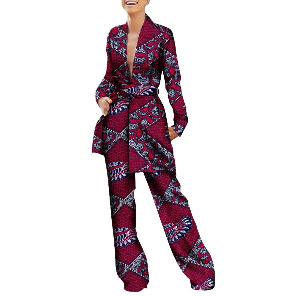 Women’s African Fashion Outfit – Ankara Trench Coat and Long Pants Set - Free Delivery Worldwide only at Flexi Africa