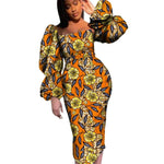Women’s African Puff Sleeve Dress – Elegant Ankara Dashiki Party & Evening Gown - Free Delivery Worldwide only at Flexi Africa