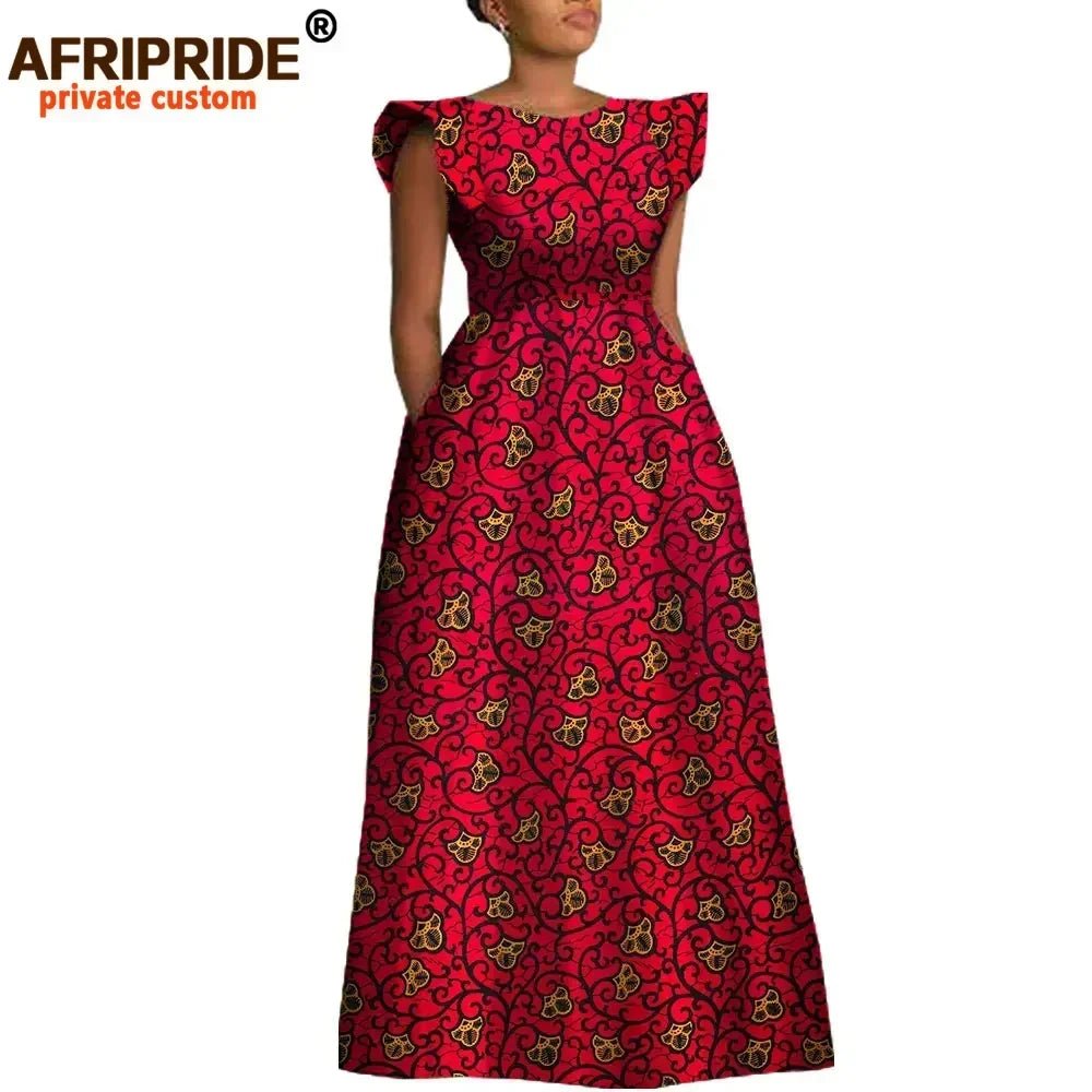 Women’s Ankara Dashiki Print Floor - Length A - Line Dress - Free Delivery Worldwide only at Flexi Africa