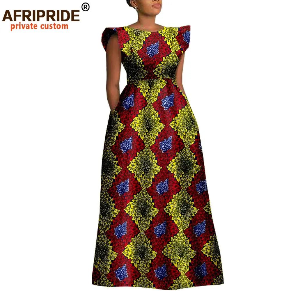 Women’s Ankara Dashiki Print Floor - Length A - Line Dress - Free Delivery Worldwide only at Flexi Africa