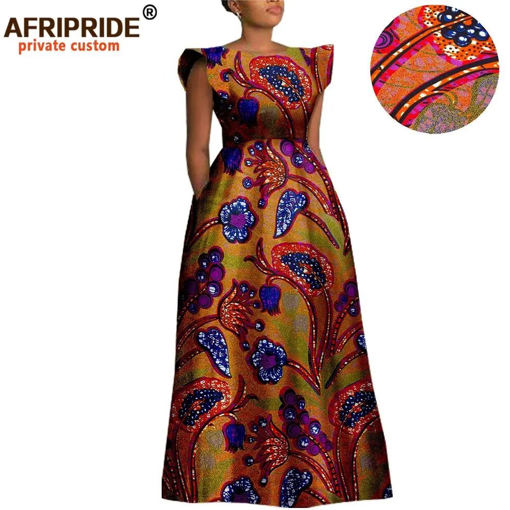 Women’s Ankara Dashiki Print Floor - Length A - Line Dress - Free Delivery Worldwide only at Flexi Africa