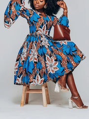 Women’s Ankara Print Maxi Dress – Traditional African V - Neck Dress with Ruffle Sleeves - Free Delivery Worldwide only at Flexi Africa