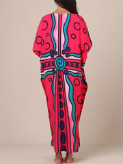 Elevate your beach or casual look with this colorful geometric print Boho Kaftan Dress! Perfect as a beach coverup