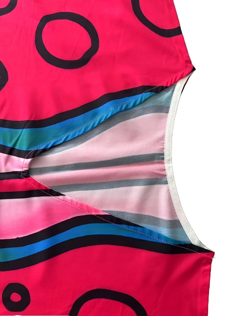 Elevate your beach or casual look with this colorful geometric print Boho Kaftan Dress! Perfect as a beach coverup