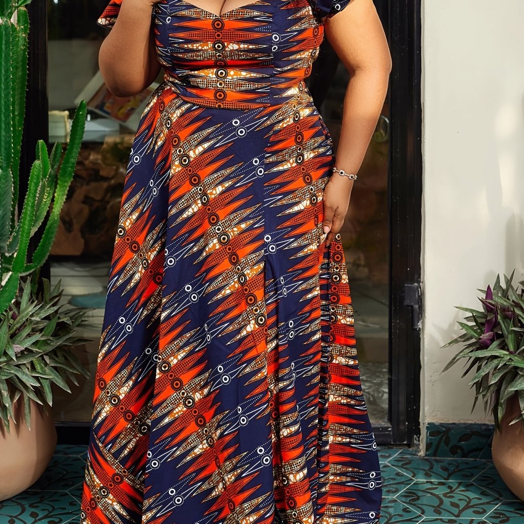 Women’s Geometric Print A - Line Dress with Slit - Free Delivery Worldwide only at Flexi Africa