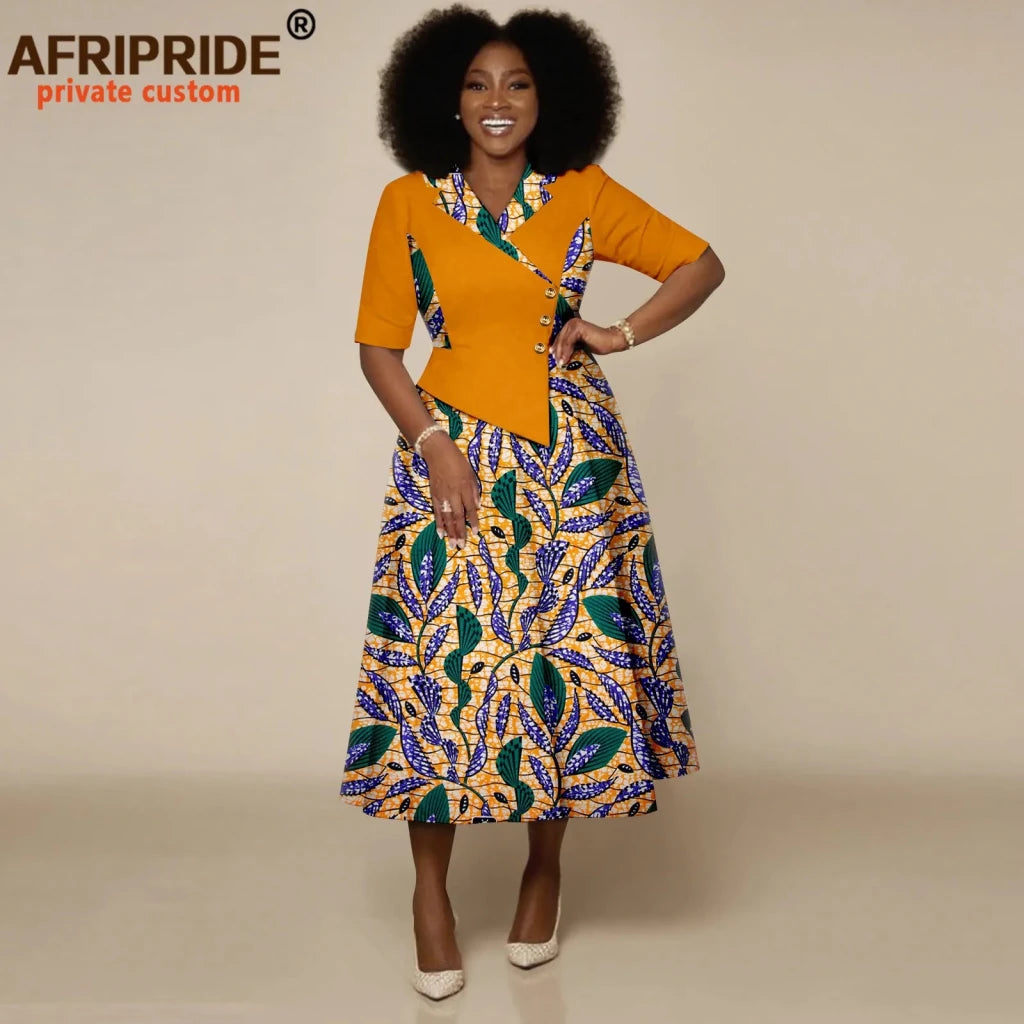 Women’s High - Waist Ankara Midi Dress – Half Sleeve African Print Style - Free Delivery Worldwide only at Flexi Africa
