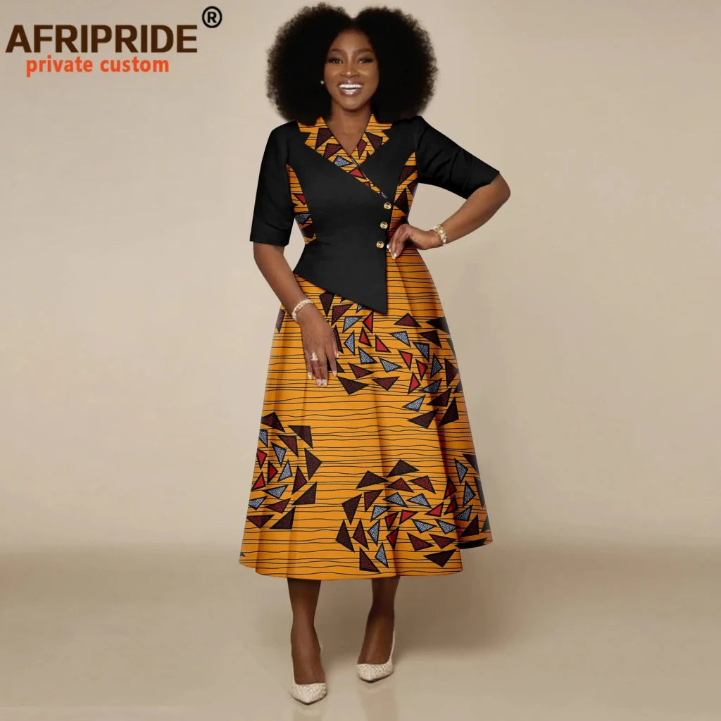 Women’s High - Waist Ankara Midi Dress – Half Sleeve African Print Style - Free Delivery Worldwide only at Flexi Africa