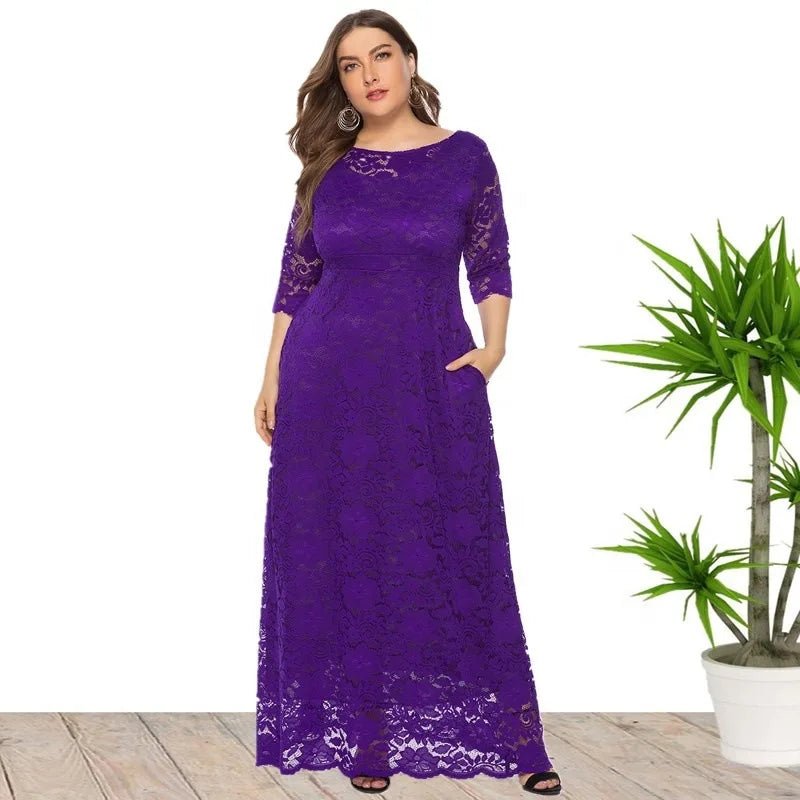 XL - 6XL Plus Size African Dresses for Women Elegant African O - neck Lace Wedding Party Evening Maxi Dress Dashiki Africa Clothing - Free Delivery Worldwide only at Flexi Africa