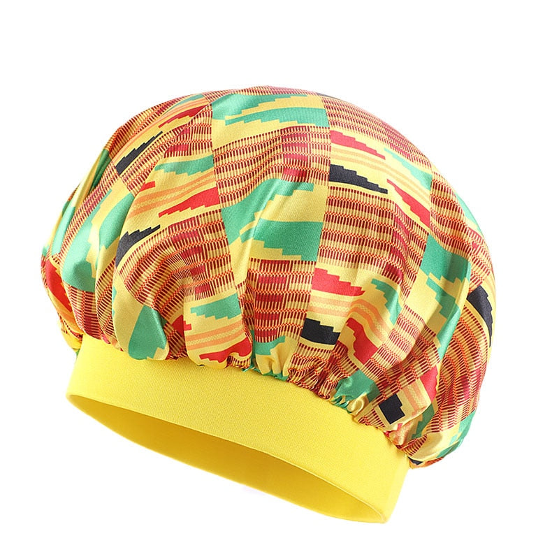 Stylish Satin Bonnet Sleep Cap Set - Matching African Print Turban Hair Covers - Flexi Africa - Flexi Africa offers Free Delivery Worldwide - Vibrant African traditional clothing showcasing bold prints and intricate designs