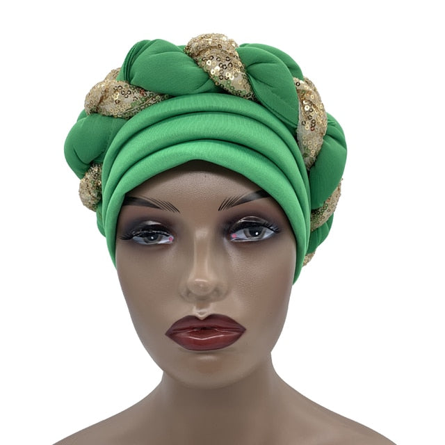 Women African Auto Geles Headtie Already Made Multi Color Wedding Organic Fabric Embroidered - Flexi Africa - Flexi Africa offers Free Delivery Worldwide - Vibrant African traditional clothing showcasing bold prints and intricate designs